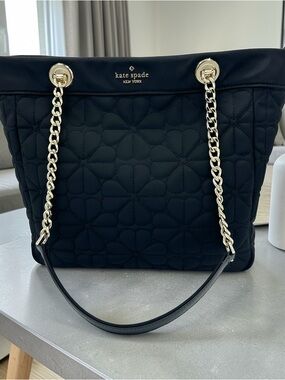 Kate Spade Spade Flower Quilted Medium Tote Black Chain Strap